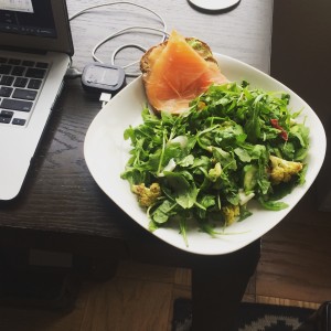 Salmon avo toast and salad