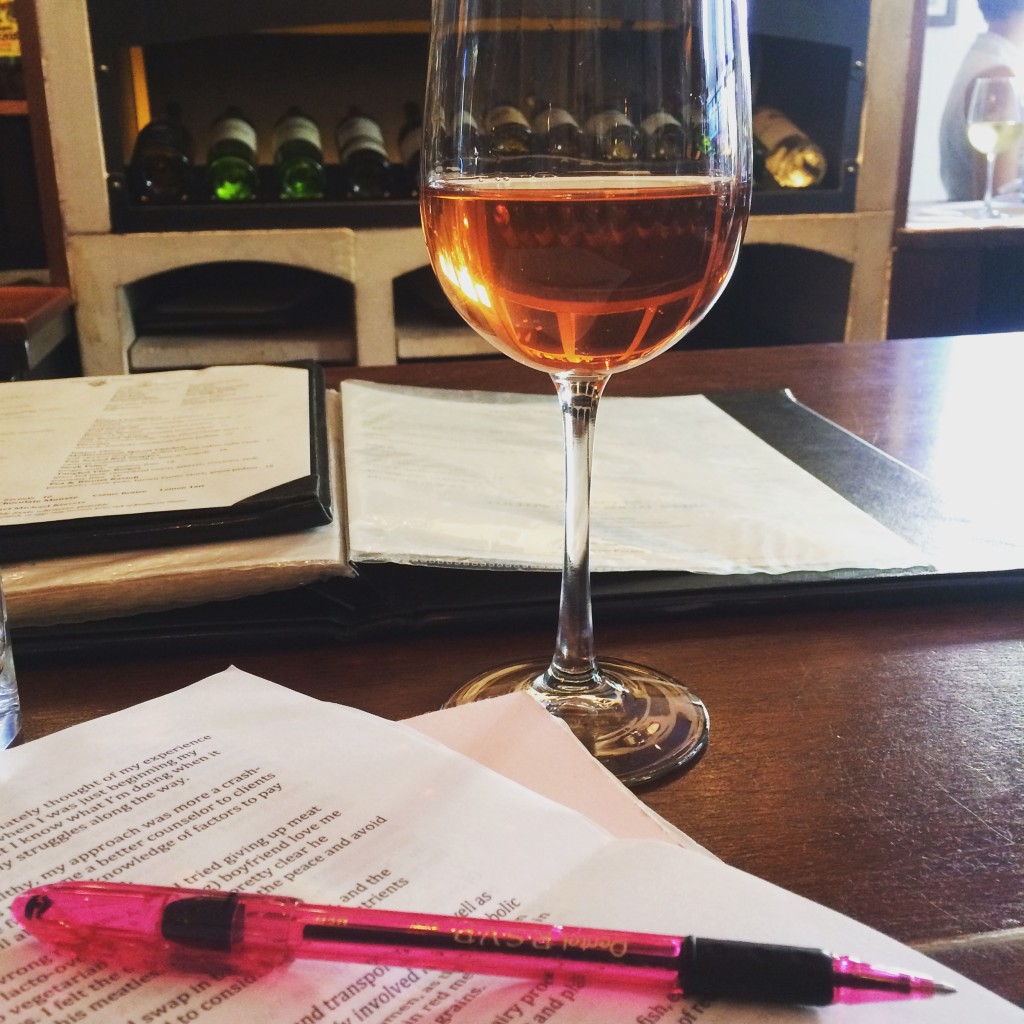 pink wine and pen