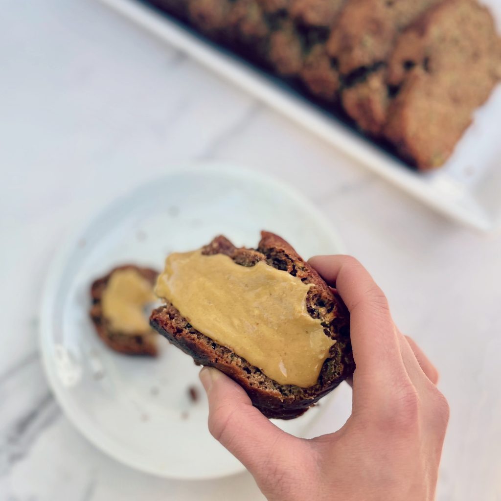 zucchini bread peanut butter on top 